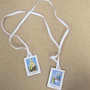 Sacred Image Pendant Necklace White Ribbon scapular faith love religion Unisex